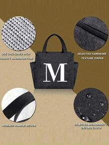 1pc Thermal Bag Double Pocket Lunch Box Bag Large Capacity Print Students Meals Insulated Cooler Bag, Portable Travel Picnic Bag,White Letter Decoration,Thermal Lunch Bag For Office School Lunch Bags Insulated Lunch Bag For Lunchbox Lunch Container For Work Office Holiday For Vacation For Men For Women For Camping School Lunch Box Multifunctional(A-Z) Bag For School School Accessories School Stuff Lunch Bag For Women - Black - View 4