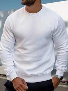 Men's Solid Color Casual Street Loose Fit Crew Neck Sweatshirt, Autumn/Winter