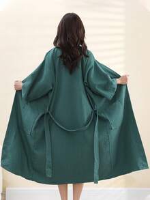 1 chiếc áo choàng tắm bằng cotton dành cho nữ - Áo kimono dệt kim kiểu waffle ấm áp, áo choàng tắm mềm mại, thấm hút tốt, váy mặc nhà cho gia đình, spa, khách sạn, quà tặng Valentine. - màu xanh lá - Xem 9