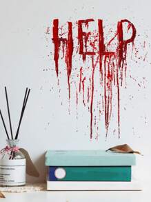 血腥求救信号墙贴，逼真的血迹，防水PVC材质，暗黑恐怖风格，深红色，矩形带撕裂纹理，可重复使用，恐怖氛围装饰，适用于万圣节、鬼屋、恐怖派对家居装饰、万圣节装饰、房间装饰、秋季装饰