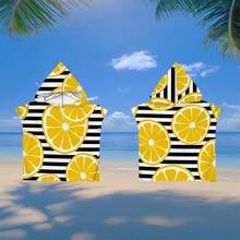 1 件柠檬条纹连帽斗篷，水果印花，超柔软超细纤维沙滩毯和连帽沙滩巾二合一，带纽扣，解开纽扣可转换为沙滩毯，超强吸水毛巾，适合旅行、泳池、潜水、冲浪、瑜伽、露营 - 彩色 - 查看 11