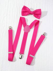 2 件英式背带夹男孩和女孩通用弹力织带吊带带动力夹背带裤带蝴蝶结小狗保持回到学校 - 玫紅色 - 查看 3