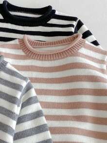1pc Boys/Toddlers/Kids Casual Striped Knit Sweater, Comfortable Long Sleeve, Suitable For Autumn/Winter