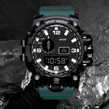 多功能男士手表，时尚运动风格电子表，带日期、秒表、夜光显示、电池供电 - 舒适表带，完美礼物 - A - 查看 11