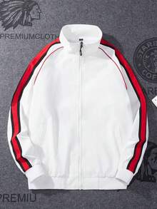 Chaqueta casual y holgada para hombre con diseño de rayas laterales, chaqueta cómoda, suave y transpirable con cuello alto para primavera y otoño