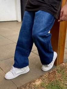 Balao Straight Baggy Jeans, Light And Dark, Skate Style - 深色水洗藍 - 查看 1