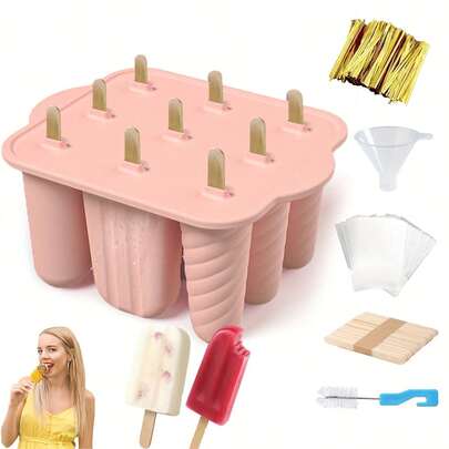 9-Cavity Silicone Popsicle Maker With Lid - Easy Release, Freezer Safe, Foldable - 50 Sticks & Full Accessories - Perfect For Summer Family Gatherings