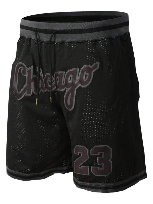 Men's Basketball Shorts 23 Black Embroidered Zipper Pocket Training Casual Sports Shorts