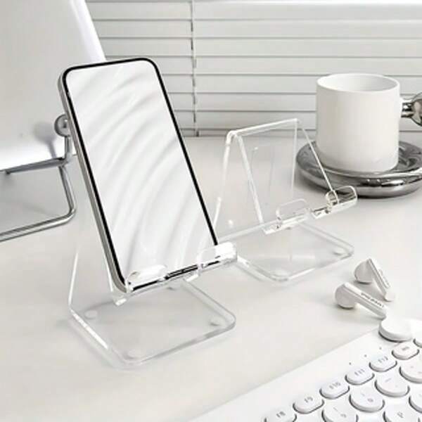 1 pièce Support de téléphone en acrylique - Support de téléphone transparent, compatible avec les smartphones de 4 à 8 pouces, design ergonomique, gain de place, fournitures de bureau, accessoire de bureau, convient pour la chambre, le salon, le bureau, support paresseux pour téléphones et tablettes compatible avec , téléphone Android, cadeau pour l'anniversaire, la famille, les amis Accessoires de téléphone
