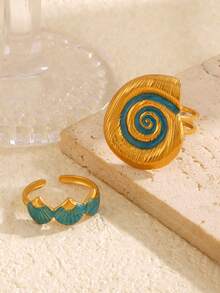 2 chiếc nhẫn xương cá có thể điều chỉnh theo phong cách resort bãi biển bằng thép không gỉ tráng men, phù hợp cho phụ nữ đeo hàng ngày và đi biển - Nhiều màu - Xem 7