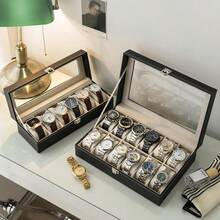 Quadratische Uhrenbox mit 6/10/12 Fächern, Samtfutter, Klappdeckel aus PU-Leder, schwarze Aufbewahrungsbox für mechanische Uhren, Schmuckkästchen, exklusive Herrenbox, multifunktionale Uhrenbox für Damen und Herren, geeignet für mechanische Uhren, Quarzuhren und Kinderuhren; auch zur staubdichten Aufbewahrung von Schmuck und Brillen geeignet. Großzügiges Fassungsvermögen für Sammlung und Präsentation. - Verschiedenfarbig - Übersicht 11