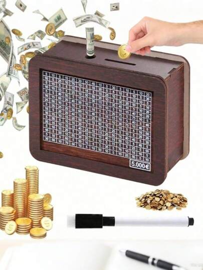 2 pezzi Salvadanaio e contatore in legno vintage - Salvadanaio in sughero marrone, adatto per adolescenti, salvadanaio durevole per monete e contanti, design vintage con penna a mano, facile deposito, salvadanaio con contatore digitale, etichetta per piano di risparmio, decorazione per ufficio e casa, ottimo per la decorazione del Ramadan