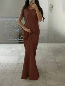 ANCHOSE Damen Elegant Ärmellos Maxikleid und Schleife Lang Strickjacke Zweiteiler im Mittleren Osten Stil