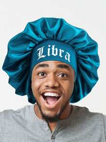 1pc Men Satin Sleep Bonnet - Soft Hair Protection Cap With Wide Band For Nighttime & Daily Use, Black With White Print, Hair Bonnet For Sleeping