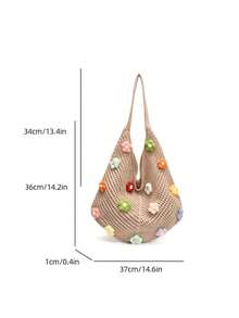 Túi tote bằng rơm kiểu dáng thường ngày mùa hè, túi xách đeo vai cỡ lớn dành cho nữ, túi mua sắm. - Màu Khaki - Xem 12