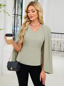 Women's Commute Elegant V-Neck Shawl Collar Form-Fitting Top