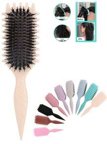 Cepillo definidor de rizos para cabello rizado, cepillo de estilo de rizos con volumen con diseño de ranura de borde, desenredador moldeador de rizos para rizos rebotones, control del frizz y definición de ondas, cepillo para cabello rizado para mujeres, herramienta para el cabello para uso húmedo o seco, ideal para uso diario o viajes, de vuelta a la escuela, artículos esenciales para viajes, accesorios para el cabello para mujeres