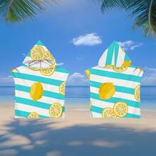 1 件柠檬条纹连帽斗篷，水果印花，超柔软超细纤维沙滩毯和连帽沙滩巾二合一，带纽扣，解开纽扣可转换为沙滩毯，超强吸水毛巾，适合旅行、泳池、潜水、冲浪、瑜伽、露营 - 彩色 - 查看 12