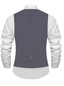 Men's Black Suit Vest, Men's Spring/Autumn Black Casual Business Waistcoat - Grey - View 2