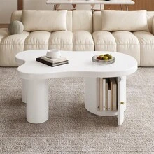 Sairedel Asymmetrical Coffee Table, Stylish And Sturdy, Suitable For Living Rooms And Offices, With Storage Space. - White - View 7