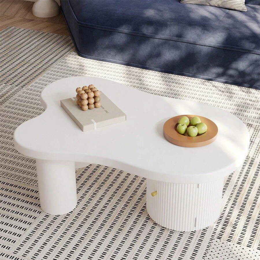 Sairedel Asymmetrical Coffee Table, Stylish And Sturdy, Suitable For Living Rooms And Offices, With Storage Space. - White - View 1