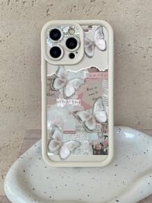 1 pieza Funda de teléfono con diseño perforado y estampado de mariposa, resistente a los golpes y de color blanco lechoso, compatible con iPhone 11 Pro Max/12 Pro Max/13 Pro Max/14 Pro Max/15 Pro Max/16 Plus/16 Pro Max, 16E, Galaxy A55/A15/S24 Ultra, Redmi, OPPO/Realme, VIVO, Infinix, Honor, MOTO, One Plus