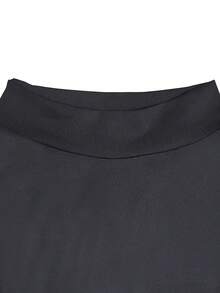 Women's Evening Wedding Solid Color High Neck Long Sleeve Cropped Top With Skirt, Rhinestone Decor 2 Pieces Set - Black - View 4