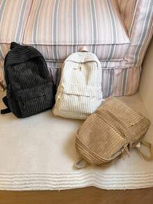 1 件灯芯绒背包 - 新款韩版百搭背包，适合大学生/在校学生，大容量通勤旅行包书包