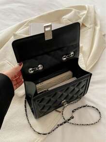 Fashionable Solid Color Quilted Square Chain Shoulder Bag, Multifunctional Flap Clutch Purse, New Lightweight Handbag/Wallet, Suitable For Office Workers And Students Daily Commute, Casual Phone Coin Purse - Black - View 8