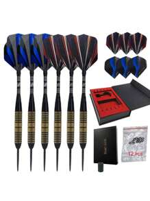 母亲节礼物 12 支飞镖豪华礼盒，含 24 支飞镖翼，铁尖配铝合金镖杆，骷髅飞镖翼，适用于室内俱乐部娱乐、体育比赛和休闲户外游戏 - 彩色 - 查看 11