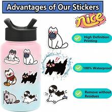 SCXXBSW 50 piezas de pegatinas de gato lindas y elegantes, pegatinas de anime geniales, pegatinas decorativas resistentes al agua y duraderas. Pegatinas de anime geniales resistentes al agua y duraderas para decorar estuches de teléfonos móviles, portátiles, botellas de agua, guitarras, patinetas, maletas, etc. Inicia tu viaje creativo DIY, es la primera opción para regalos en festivales como Halloween y Navidad - Multicolor - Ver 4