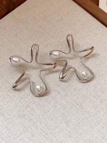 1 对金属花朵和珍珠耳环，独特风格耳环，适合女士和女孩，适合旅行、婚礼、派对、生日、圣诞节礼物，2025 年