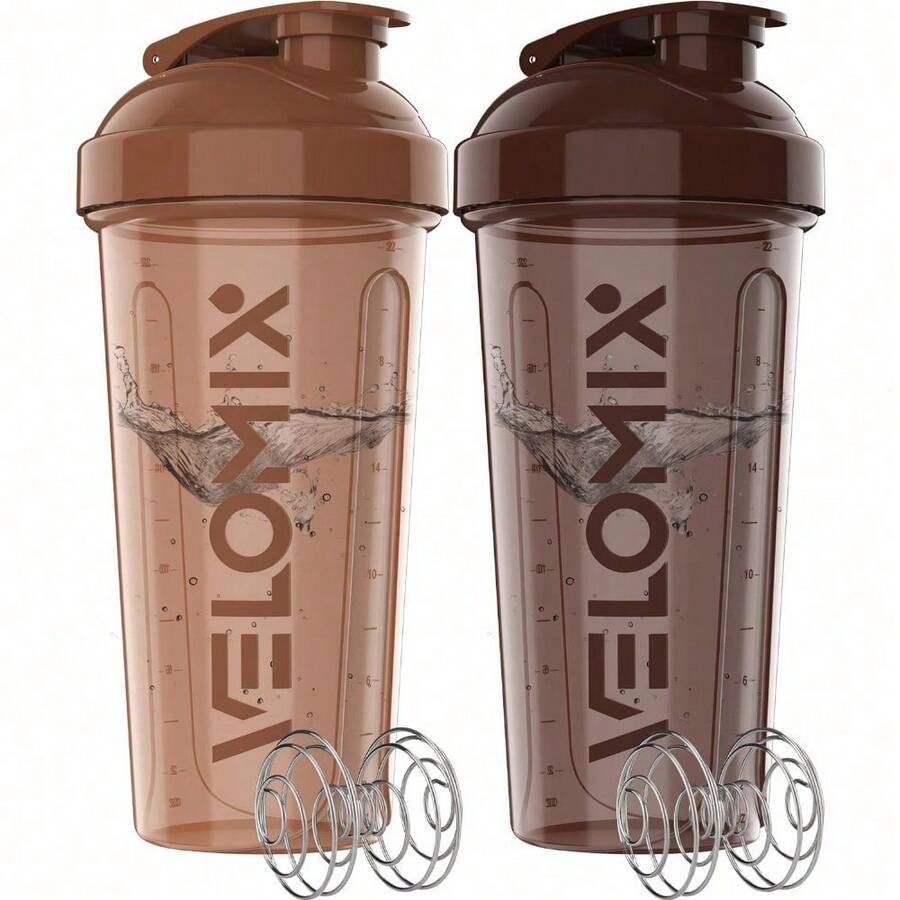 2-Pack 28oz/830ml Premium Shaker Bottles With 4 Stainless Steel Balls - Leakproof Mixer Cups For Protein, Smoothies & Meal Replacement - Gym, Office, Travel & Home Use - Blue & Clear Combo With Measurement Marks - 97) Caramel & Mocha - 查看 1