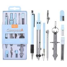 9pcs Student Drawing Tool Set, PP Material, Math & Geometry Art Supplies Including Compass, Ruler, Triangle, Protractor, Pencil Sharpener, Essential Back To School Stationery