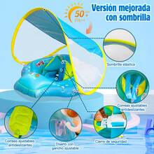 ¡El bebé nada tranquilo! Visera ajustable + Anilla de natación con triple cámara de aire | Patas 100% antideslizantes | ¡El regalo perfecto para el verano! - Azul - Ver 8