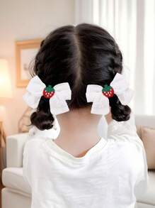 2pcs Strawberry Hair Bows For Girls Red Strawberry Embroider Fabric Bow Alligator Clips White Flower Embroidered Bow Hair Clips Cute Strawberry Fruit Bow Hair Clips Vacation Birthday Holiday Gifts Bow Barrettes Teens Hair Accessories