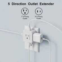 Extensor de enchufe múltiple de pared con enchufe, extensor de enchufe múltiple con salidas de 5AC, pequeño divisor de toma de corriente para viajes, hogar, oficina, dormitorio - Multicolor - Ver 5