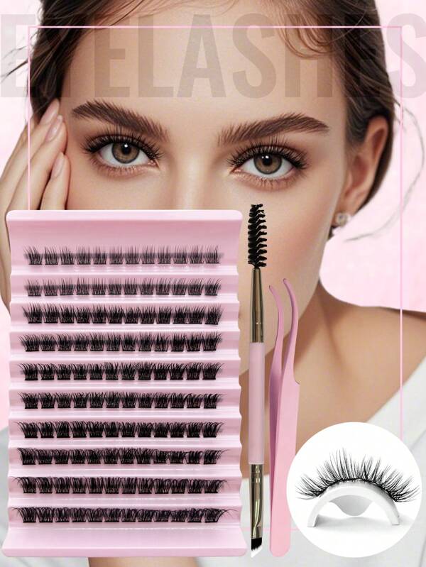 120pcs D Curl Individual Cluster Fluffy Cluster Lashes 8-16mm Diy Eyelashes Individual Cluster Eyelash Extensions Natural Look With Tweezer And Brush