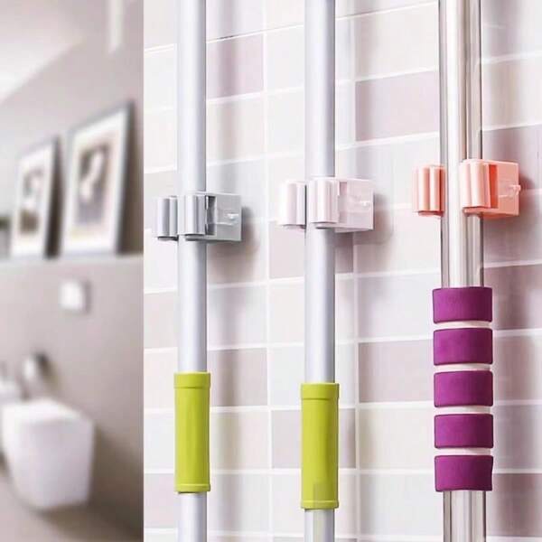 1pcs No Punching, No Marks, Mop Rack Storage, Mop Hook, Bathroom, Bathroom Wall Hanging, Broom Hanger, Mop Clip