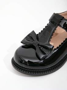 1 Par de Sapatos Planos Princesa de Couro Envernizado com Laço para Meninas, Sapatos Campus