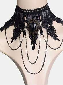 5 件套女式哥特式蕾丝项链，简约颈链套装 - 彩色 - 查看 6