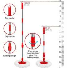 Spin Mop And Bucket Set, 360° Spin Mop And Bucket With Wringer Set And 3 Microfiber Mop Refills, Stainless Steel 61" Extended Handle Spinning Mop Bucket System For Floor Cleaning - Red - View 5