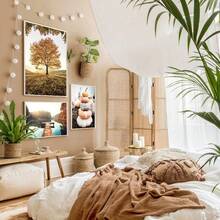 1 Stück/3 Stücke Wandkunst Poster wahlweise mit Rahmen, Wanddekoration, Herbst Tiere Landschaft, See Bäume, Tiere, Hirsche Wälder, Leinwanddruck und Poster, Kürbis Schilf Gemälde, Wohnzimmer Bilder, Dekoration