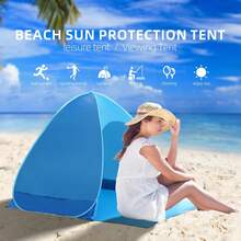Carpa de playa con bolsa de almacenamiento, toldo portátil para sombra adecuado para playa, camping, pesca, picnic, actividades familiares al aire libre, fácil de montar, resistente al agua y a los rayos UV
