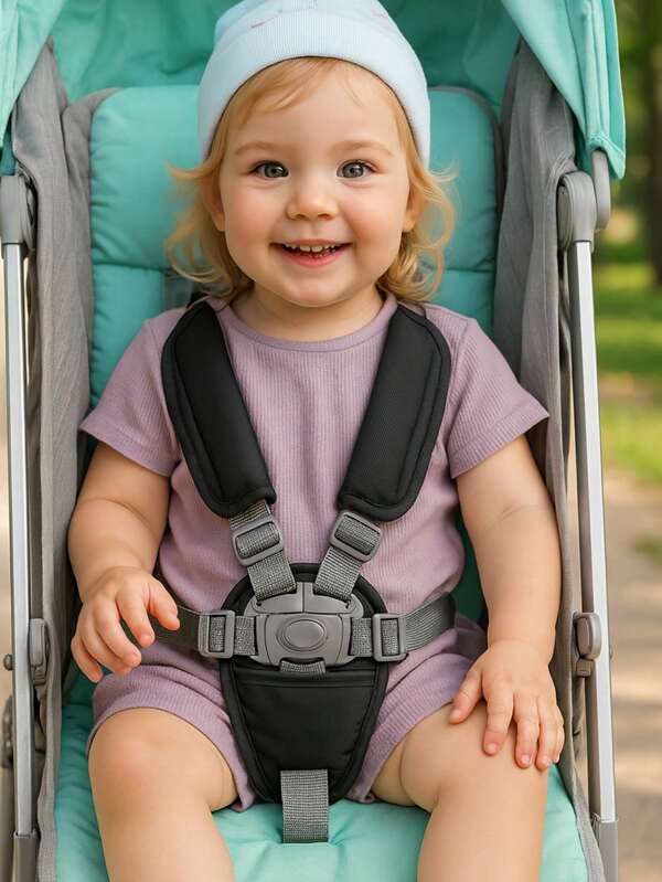 Baby Stroller Safety Belt Shoulder Pad Set & Crotch Protector, Removable Soft Protective Cover, Universal For Strollers
