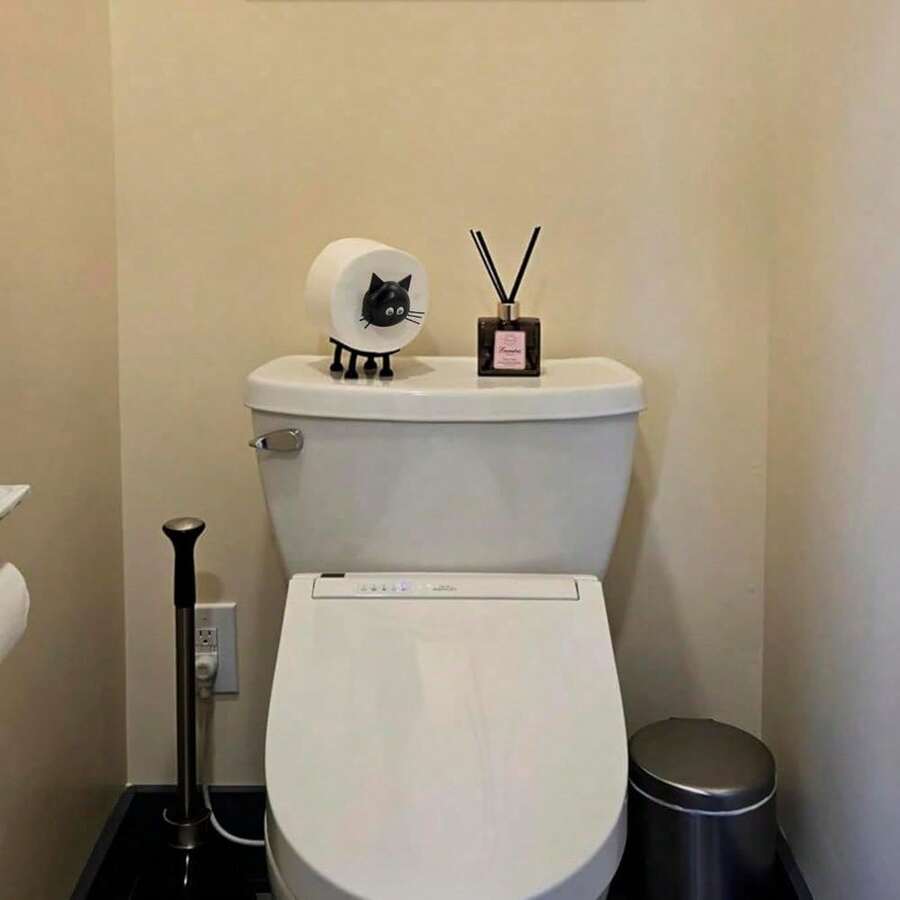 Cat Toilet Roll Holder: Tissue Paper Roll Storage Stand - 3D Printed Black Cat Loo Roll Holder - Toilet Paper Holder Bathroom Set For Bathroom Shelf Housewarming Gift Bathroom Decor (Cat-1Pcs)