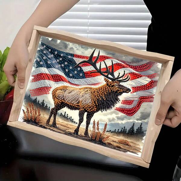 طقم ألم الماس Y مع مجموعة ، تصميم غزال أمريكي فاخر - ألماس أكريليك غير متماثل ، مجموعة من الخشب ذات موضوع كارتون مناسبة لتجمعات العائلة ، ديكور الإفطار ، القهوة ، الشاي ، التخزين ، لوازم الحفلات ، الديكور المنزلي