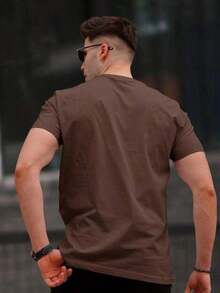 Men's Plain T-Shirt Basic Round Neck Shirt 100% Cotton Knit Blouse - Rust Brown - View 2