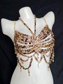 Accessoire de soutien-gorge de chaîne de corps sexy unisexe, élégant pour les boîtes de nuit, les festivals. Losange, imprimé floral, paillettes, romantique français, charme rustique mature, luxueux classique sexy. Perles acryliques à franges, strass, paillettes, romantique français, charme rustique mature, luxueux dos nu à paillettes strass, toutes saisons