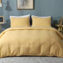 Funda de edredón texturizada, material de microfibra lavada, con textura de hilo de burbuja, funda de edredón blanca extra grande (104 x 90 pulgadas), conjunto de 3 piezas (1 funda de edredón + 2 fundas de almohada) - Amarillo - Ver 16